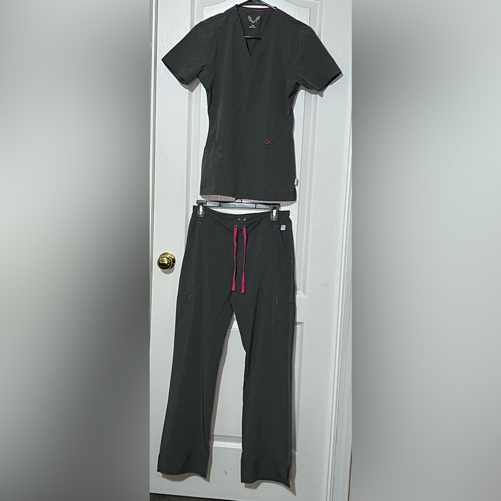 Smitten Charcoal Gray Scrub Set
